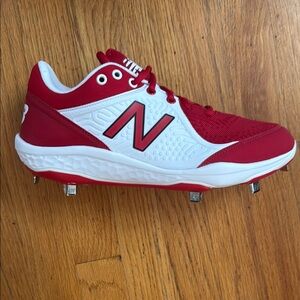 NEW Never worn -New Balance Red & White Athletic Men’s Baseball Metal Spikes